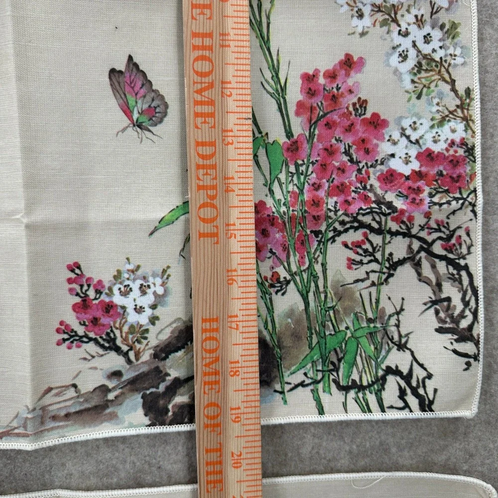 VTG Napkins Set of 4 Cream Asian Floral Bamboo Butterfly Print 19